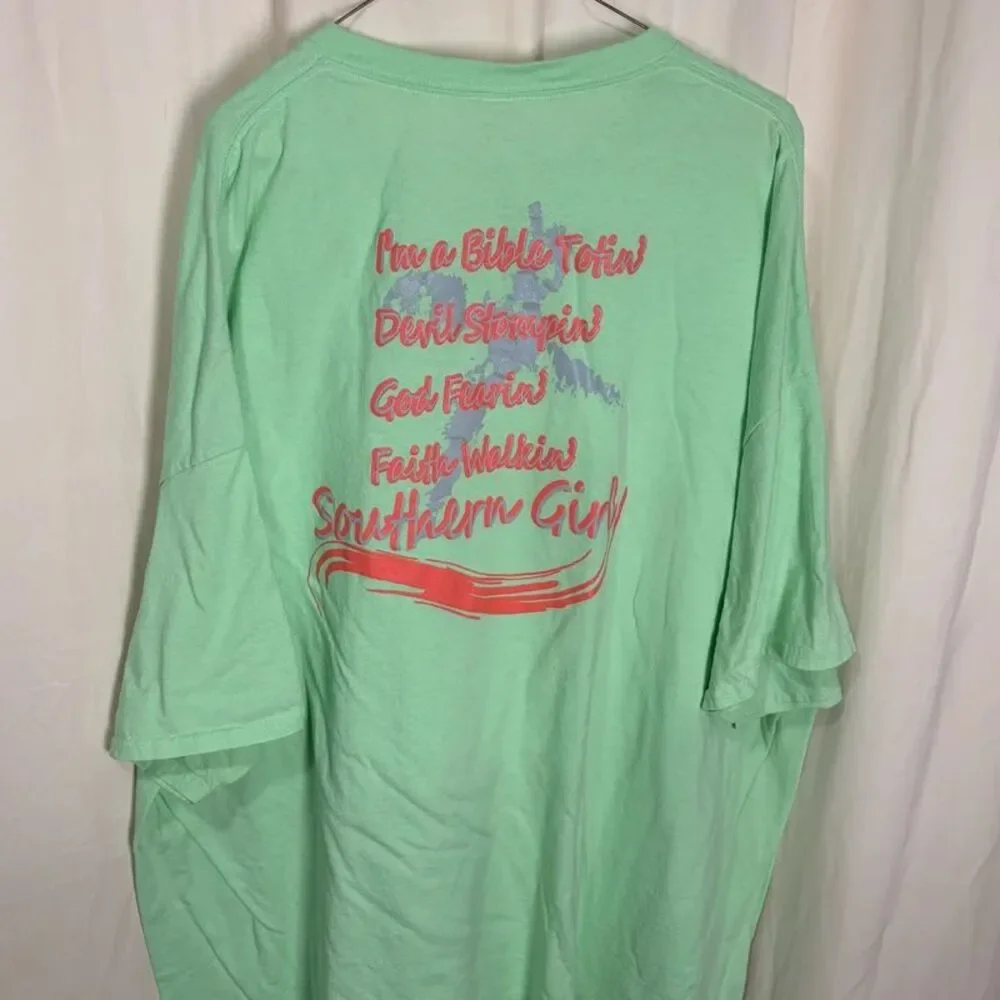 Southern Girl Bible Totin' Devil Stompin' Faith Walkin Graphic Tee Mint Green 5X